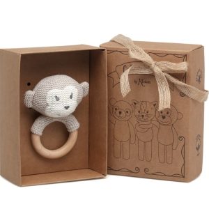 Scimmietta Massaggiagengive e Sonaglio in Cotone e Legno – Kiokids