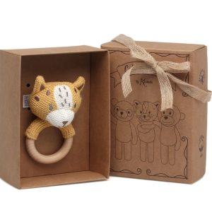 Tigrotto Massaggiagengive e Sonaglio in Cotone e Legno – Kiokids