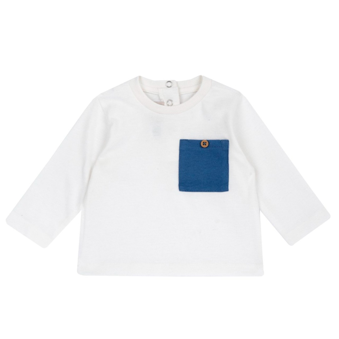 MAGLIA M/L BIANCA CON TASCA BLU – Chicco