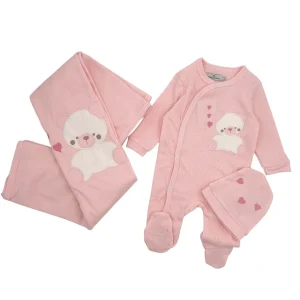 Nazareno Gabrielli Set Nascita Cotone Tre Pezzi Tutina Cappellino Copertina