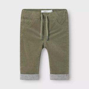 PANTALONE VELLUTO VERDE con RISVOLTO – Name it
