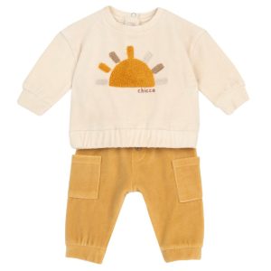 COMPLETO CINIGLIA FELPA BEIGE E PANTALONE GIALLO – Chicco