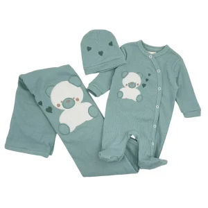 Nazareno Gabrielli Set Nascita Cotone Tre Pezzi Tutina Cappellino Copertina