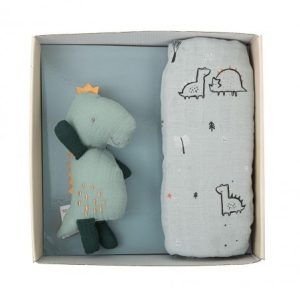 Set Regalo Peluche Dino + Mussola Verde – Bimbidreams