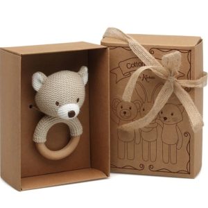 Orsetto Massaggiagengive e Sonaglio in Legno e Cotone – Kiokids