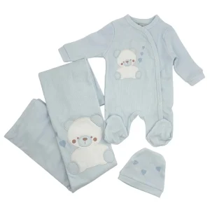 Nazareno Gabrielli Set Nascita Cotone Tre Pezzi Tutina Cappellino Copertina