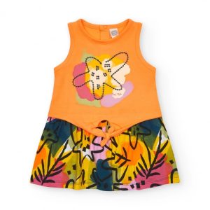 VESTITO SPALLA LARGA ARANCIONE A FANTASIA –  TUC TUC