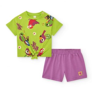COMPLETO 2PZ T-SHIRT CON PAPPAGALLI E SHORTS VIOLA – TUC TUC