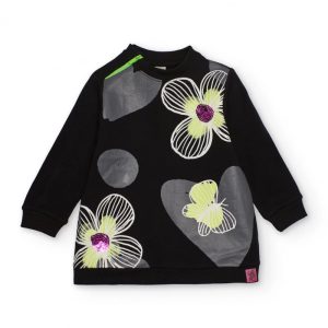 VESTITO FELPATO NERO CON FIORI E PAILETTES – Tuc tuc