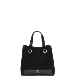 Borsa a mano nera in pelle e camoscio made in Italy