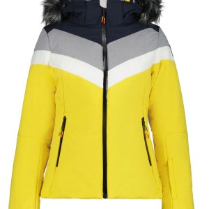ICEPEAK – COMPLETO SCI DONNA Electra Giallo, pantalone blu, cappuccio con pelliccia