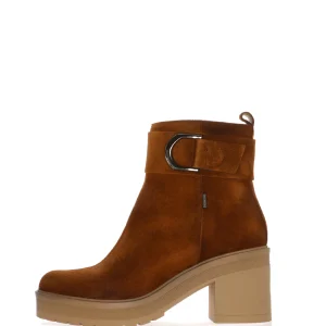 Stivaletto in camoscio cuoio con tacco largo Fluchos