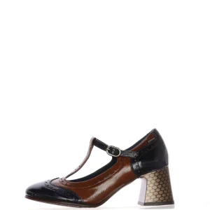 Decolletè francesina cuoio e blu con tacco Fluchos