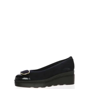 Decolletè in camoscio blu e nera con zeppa Soffice Sogno