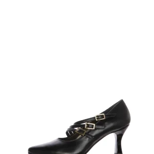 Decolletè in pelle nera tre sottili fascette con fibbie Soffice Sogno