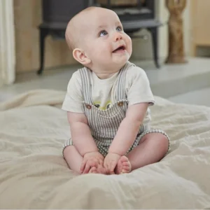 Salopette Neonato Dirkje a Righe Cotone Morbido con Bottoncini effetto Legno