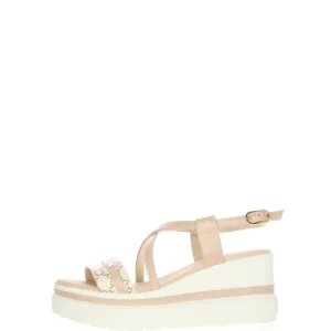 Sandalo Donna in Pelle bianca e cipria con zeppa Nero Giardini