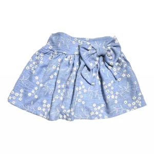 Piccola Lù Gonna in Cotone Con Fiocco e Ricami a Fiorellini