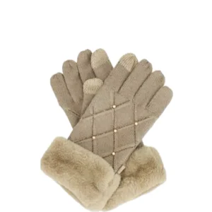 Guanti in maglia beige con particolari Anekke