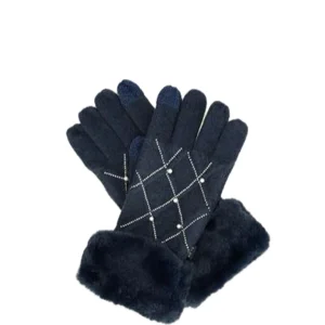 Guanti in maglia beige con particolari