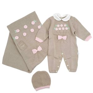 Nazareno Gabrielli Set in Filo Tre Pezzi Nascita Tutina Cappellino Scialle