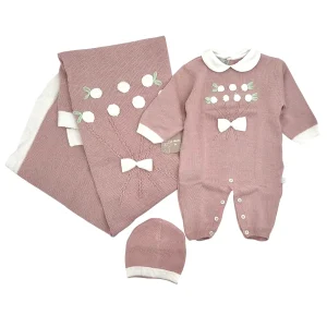 Nazareno Gabrielli Set in Filo Tre Pezzi Nascita Tutina Cappellino Scialle