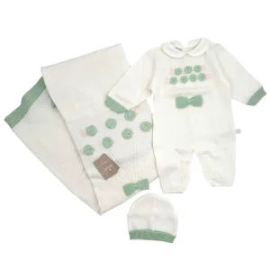 Nazareno Gabrielli Set in Filo Tre Pezzi Nascita Tutina Cappellino Scialle