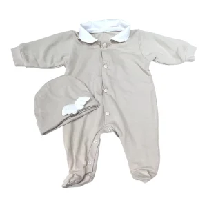 Tutina e Cappello in Cotone Bielastico Angel Con Ali Da Corredino Con Colletto In Piquet