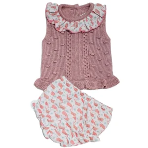 Completo Neonata Giro Manica in Filo con Coulotte