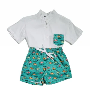 Coordinato Neonato Camicia in Cotone e Costume Mare
