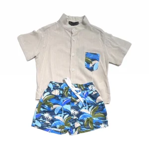 Coordinato Neonato Camicia in Cotone e Costume Mare