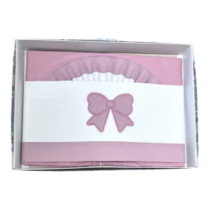 Ornella Coordinato Carrozzina 100% Cotone Fiocco Ricamo Lenzuola Sopra Sotto e Federa