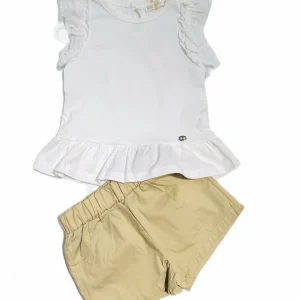 Completo Neonata in Cotone Canotta con Voilant in Pizzo San Gallo e Short