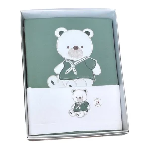 Tenerotti Completo Passeggino Copertina e Lenzuola Sopra Sotto Federa in Cotone Con Ricamo Orsetto Marinaio