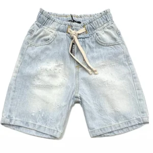 Bermuda Jeans Sfumato Ragazzo con Elastico in Vita