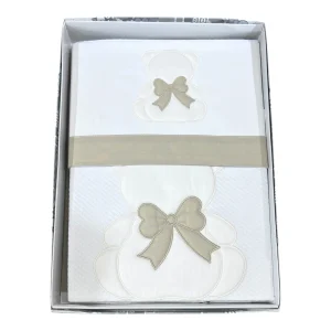 Ornella Coordinato Passeggino Orso Fiocco Copertina più Lenzuola Sopra Sotto e Federa 100% Cotone