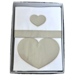 Ornella Coordinato Cuore Passeggino Copertina Cotone Più Lenzuola Sopra Sotto Federa 100% Cotone