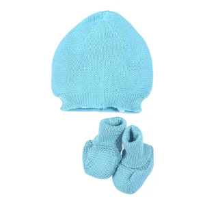 Pappa e Latte Cappellino e Scarpine in Filo Color Ottanio