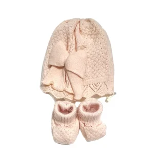 Pappa e Latte Cappello con Fiocco e Scarpine in Lana