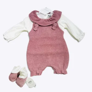 Il Corredino Salopette Corta in Ciniglia e Maglia in Caldo Cotone