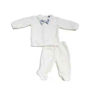 La Margherita Completo Due Pezzi in Ciniglia con Papillon Neonato