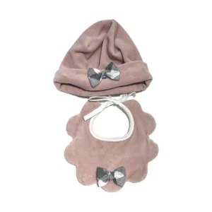 La Margherita Cappellino e Bavetta Completo Due Pezzi in Ciniglia Neonata