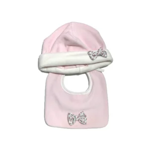 La Margherita Cappellino e Bavetta Completo Due Pezzi in Ciniglia Neonata