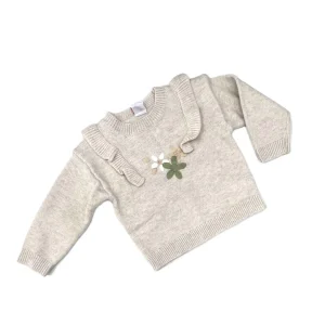 Ativo Pullover Lana Neonata con Rouches e Ricamo