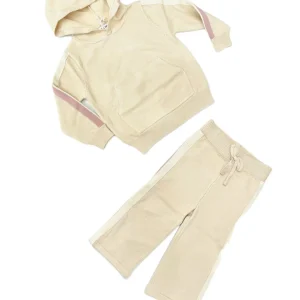 Completo Tuta Neonata in Lana Rasata Con Bande Laterali