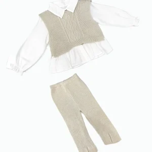 Completo Lana Tre Pezzi Neonata Gilet Camicia Pantalone