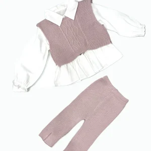 Completo Lana Tre Pezzi Neonata Gilet Camicia Pantalone