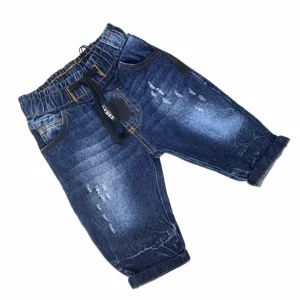 Rebel Jeans Denim con Elastico in Vita Pennellato Nero da Neonato