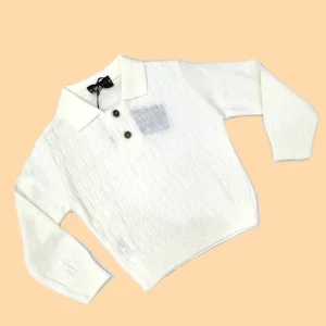 Polo Lana Rasata Ragazzo Dettagli Bottoncino Legno