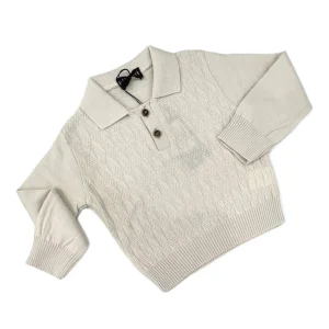 Polo Lana Rasata Bambino Dettagli Bottoncino Legno